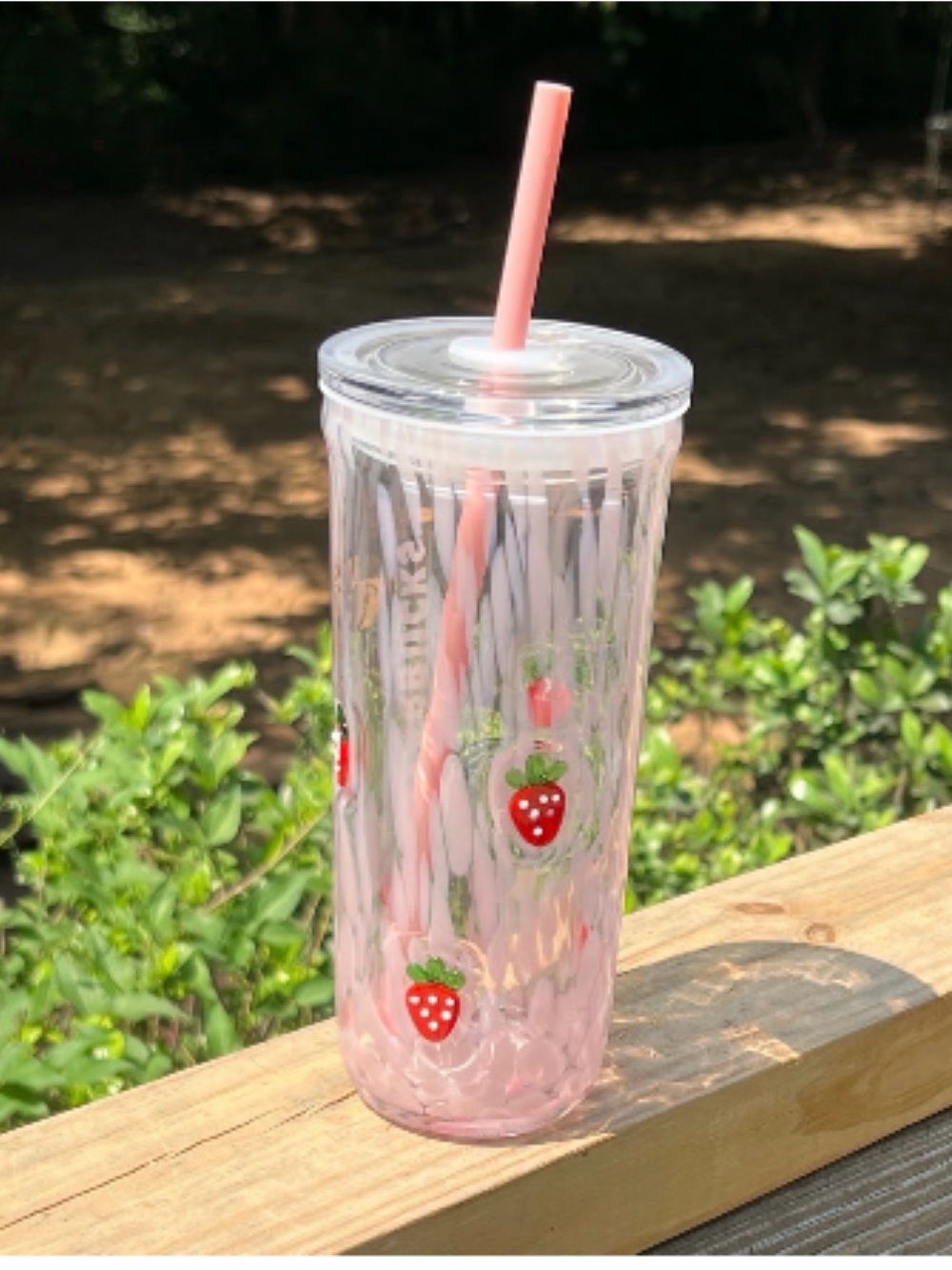 Pink Strawberry Double-Wall Tumbler with Straw